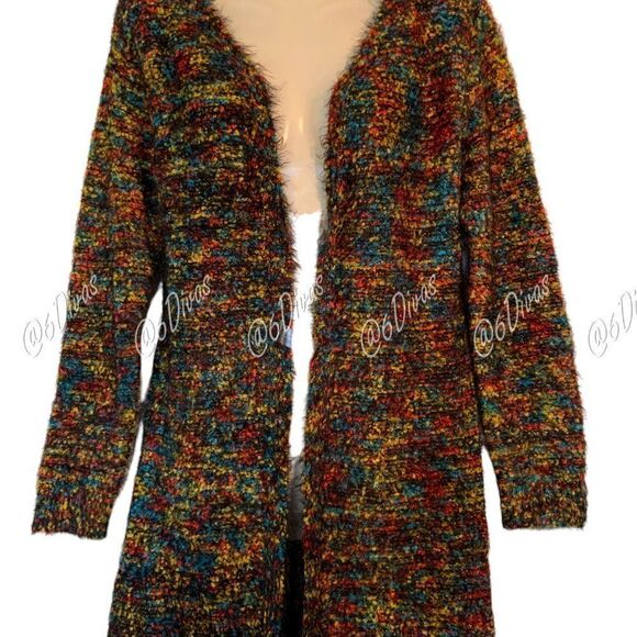 MULTICOLORED Knit Sweater Cardigan Coat - Size Small - Picture 2 of 3
